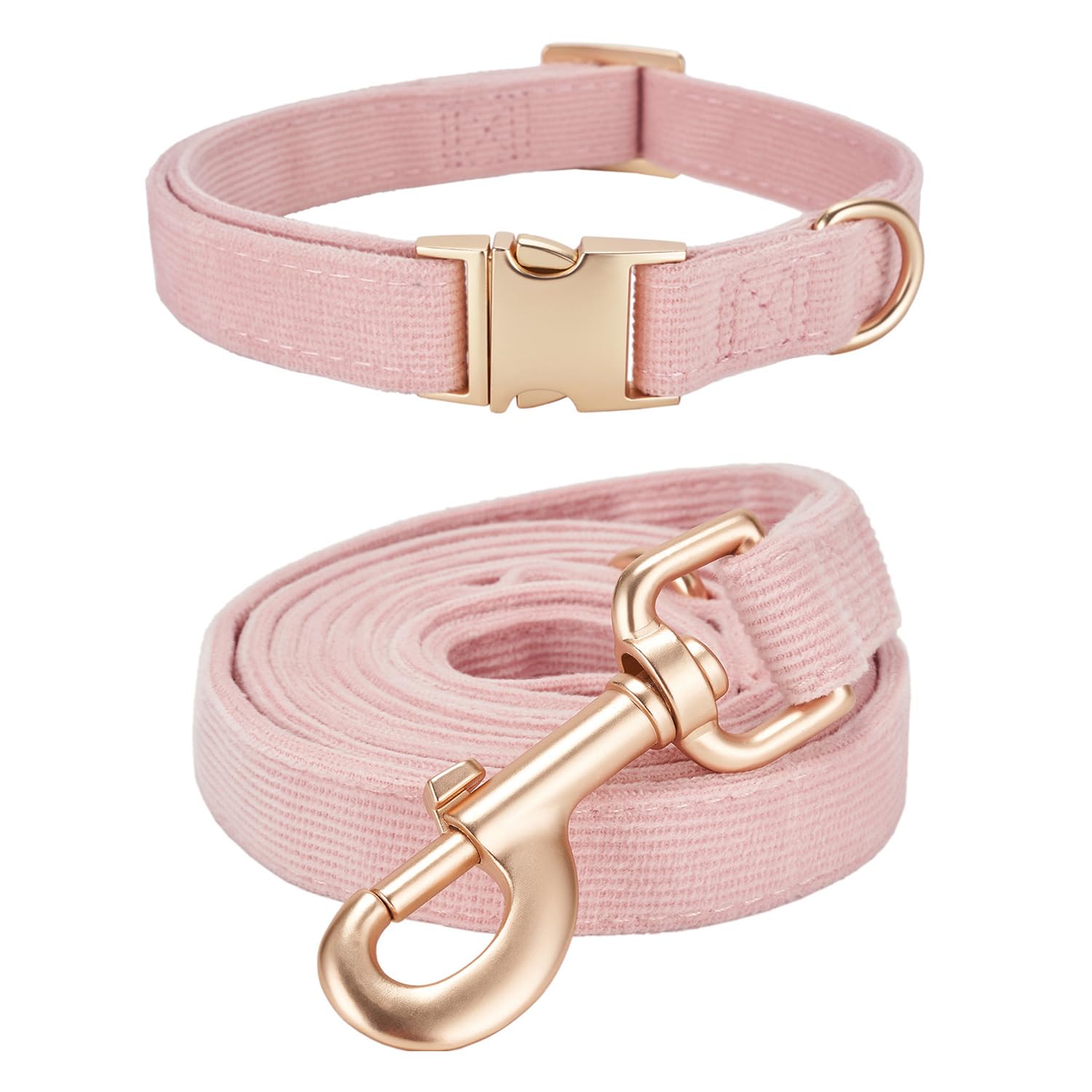 Photo 1 of Ewinoom Soft Corduroy Dog Collar and Leash Set Adjustable Durable Dog Collars with Metal Buckle and Lead for Female Large Dogs,Baby Pink