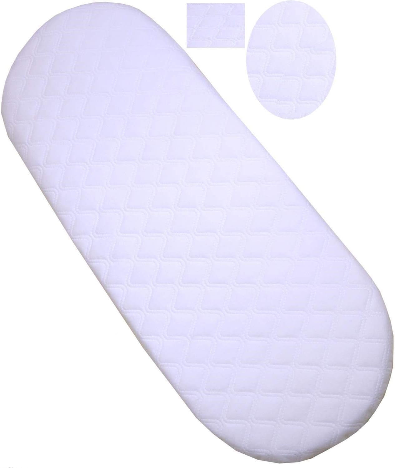 Moses Basket Baby Toddler Foam Mattress Bassinet Moses Baby PRAM Oval Shaped Mattress Fully Breathable Quilted Size: 76 X 33 X 3.5 cm
