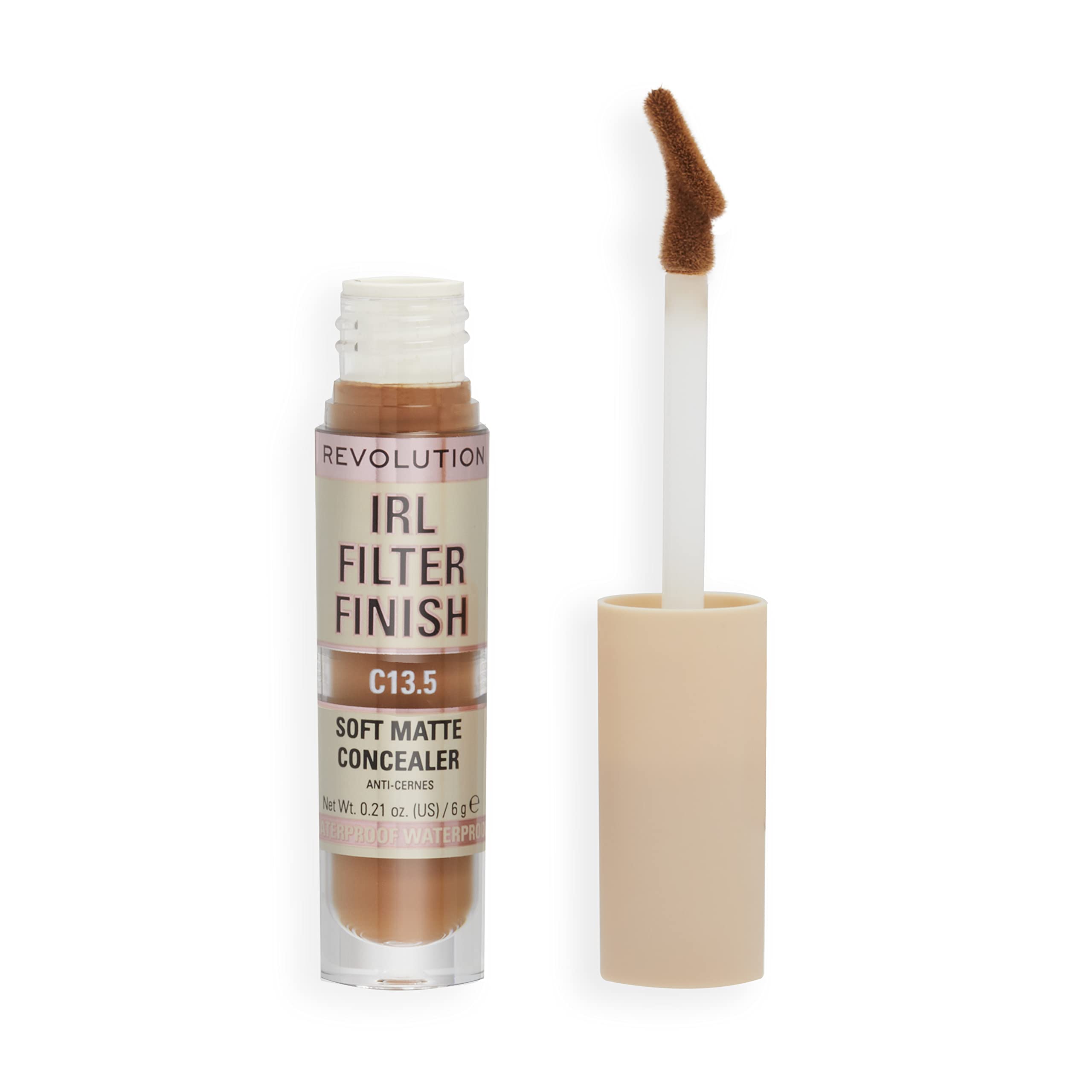 Makeup Revolution IRL Filter Finish Concealer, Medium to Full Coverage, Matte Finish, C13.5, Dark Skin Tones, 6g
