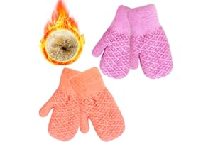 LIFWIMNER 2 Pairs Kids Winter Mittens Warm Thermal Thick Fleece Knitted Snow Gloves for Girls Boys Cold Weather 3-7 Years
