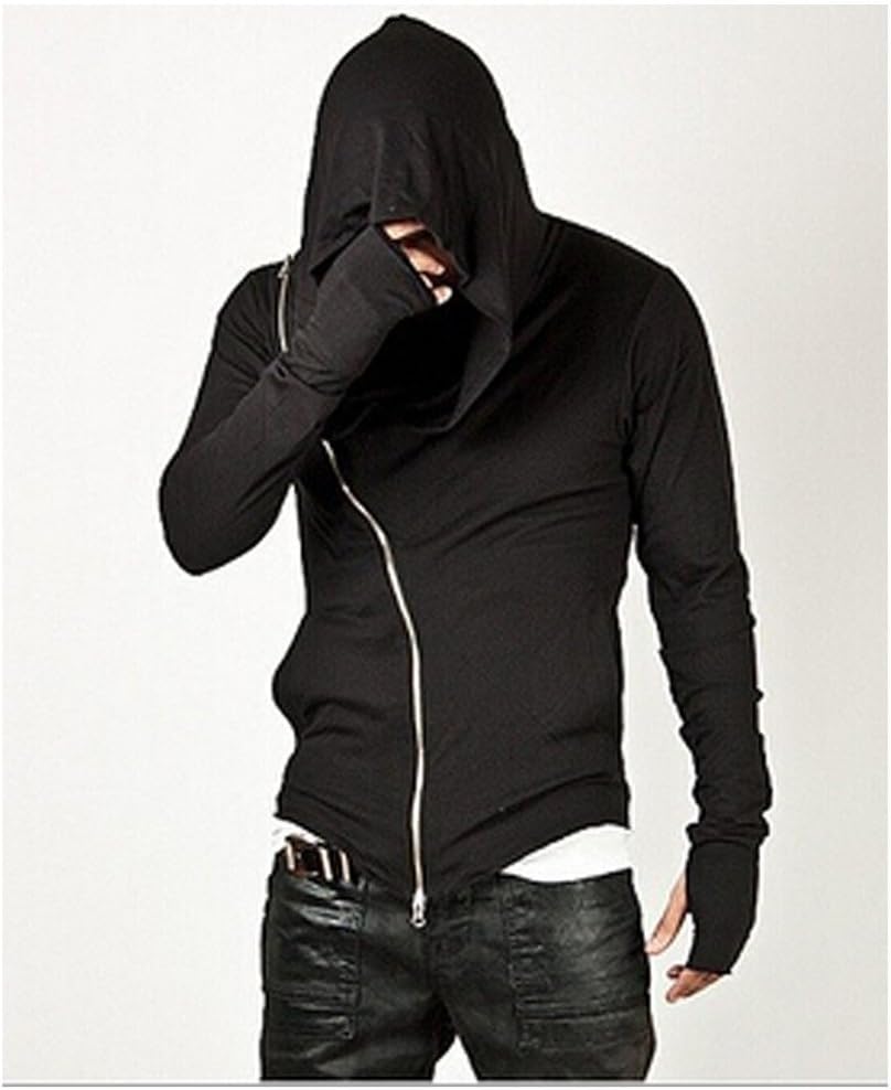 Xiucos Dark Wizard Hooded Fleece Inclined Zipper Men and Women lovers Coat Black