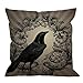 HGOD DESIGNS Crow Throw Pillow Case Vintage Crow Black Flower Cotton Linen Square Cushion Cover Standard Pillowcase for Men Women Home Decorative Sofa Armchair Bedroom Livingroom 18 x 18 inch