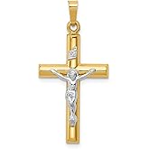 14k Real Gold Two Tone Latin Crucifix Pendant with INRI for Men and Women – Christian Jewelry Cross Necklace Featuring Jesus Figure – Catholic Faith Devotional Religious Symbol in Yellow and White