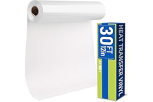 ARHIKY 12"x30FT Heat Transfer Vinyl White Iron on Vinyl HTV Vinyl Roll Easy to Cut & Weed & Transfer for Heat Vinyl DIY Design