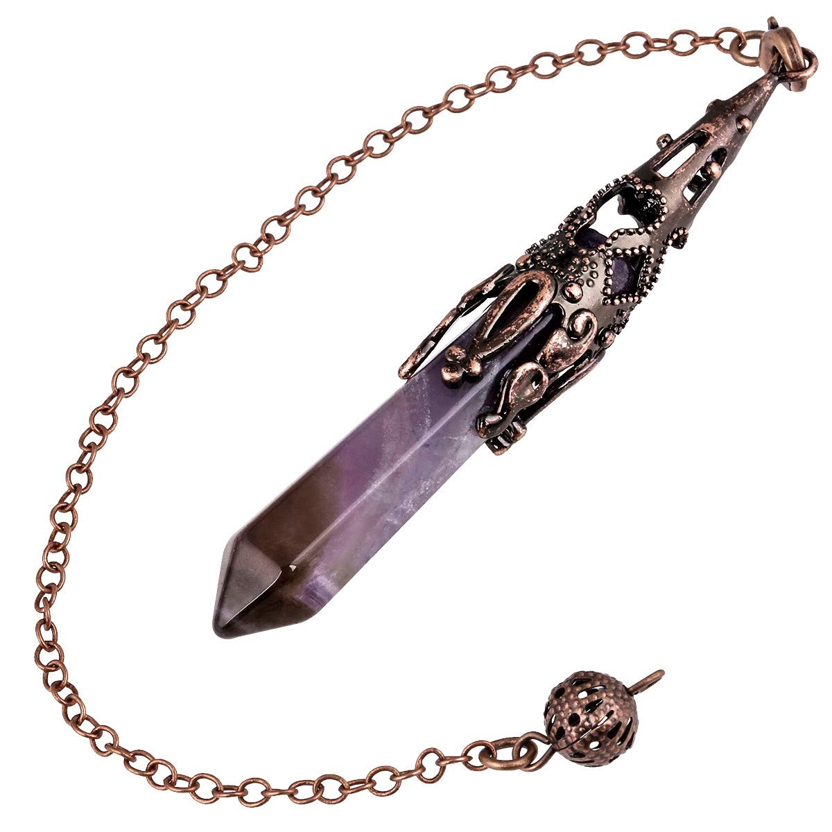 Nupuyai Healing Crystal Pendulum for Dowsing Divination Reiki, Vintage Carved Stone Hexagonal Point Pendant with Chain black