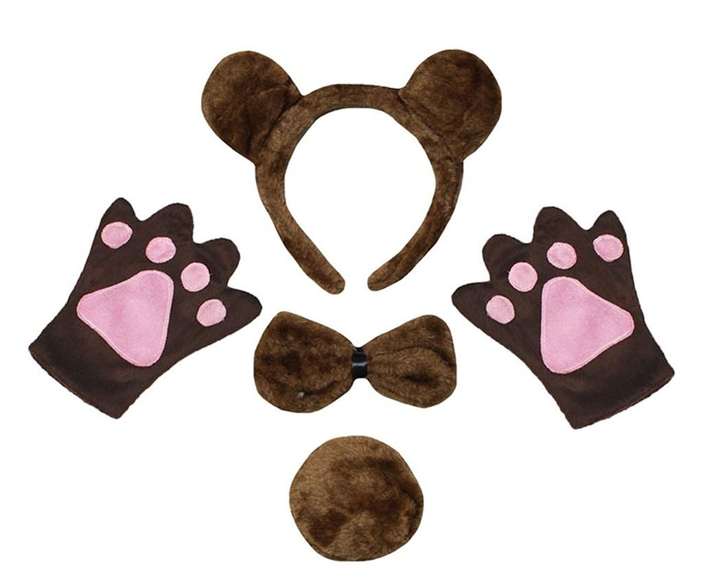 Petitebelle Headband Bowtie Tail Gloves 4pc Children Costume 1-5y (Brown Bear, One size)
