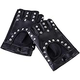 Vctitil Women Cool Half Finger Rivet PU Leather Gloves Punk Dance Gloves Halloween Fashion Accessories