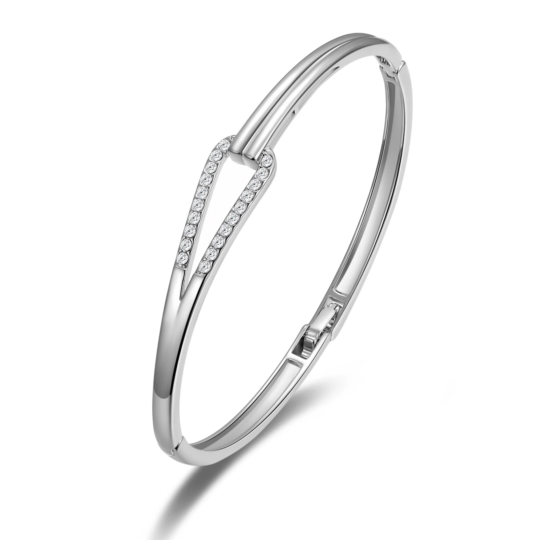 Philip Jones Silver Plated Link Bangle Created with Zircondia® Crystals (7 Inch)