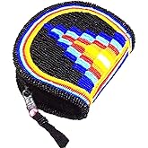 La Vivia Coin Purse for Women Beaded Black Small Handmade - Zipper Mini Wallet Pouch Native American Style - Czech Seed Beads Leather Change Purse Cute Vintage Boho Wristlet Travel Compact