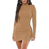 Mizoci Women's Sexy Bodycon Mini Club Dresses Basic Long Sleeve Turtleneck Dress