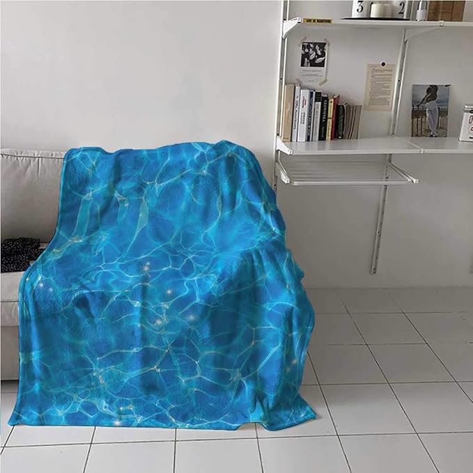 Breathable Blanket Pale Blue, Pool Surface Clear Water Summer Travel Blanket for Home Decoration