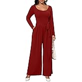 CLOCOR Womens 2 Piece Outfits Sweatsuits - Tracksuit Set Long Sleeve Crop Top & Drawstring Wide Leg Pants with Pockets
