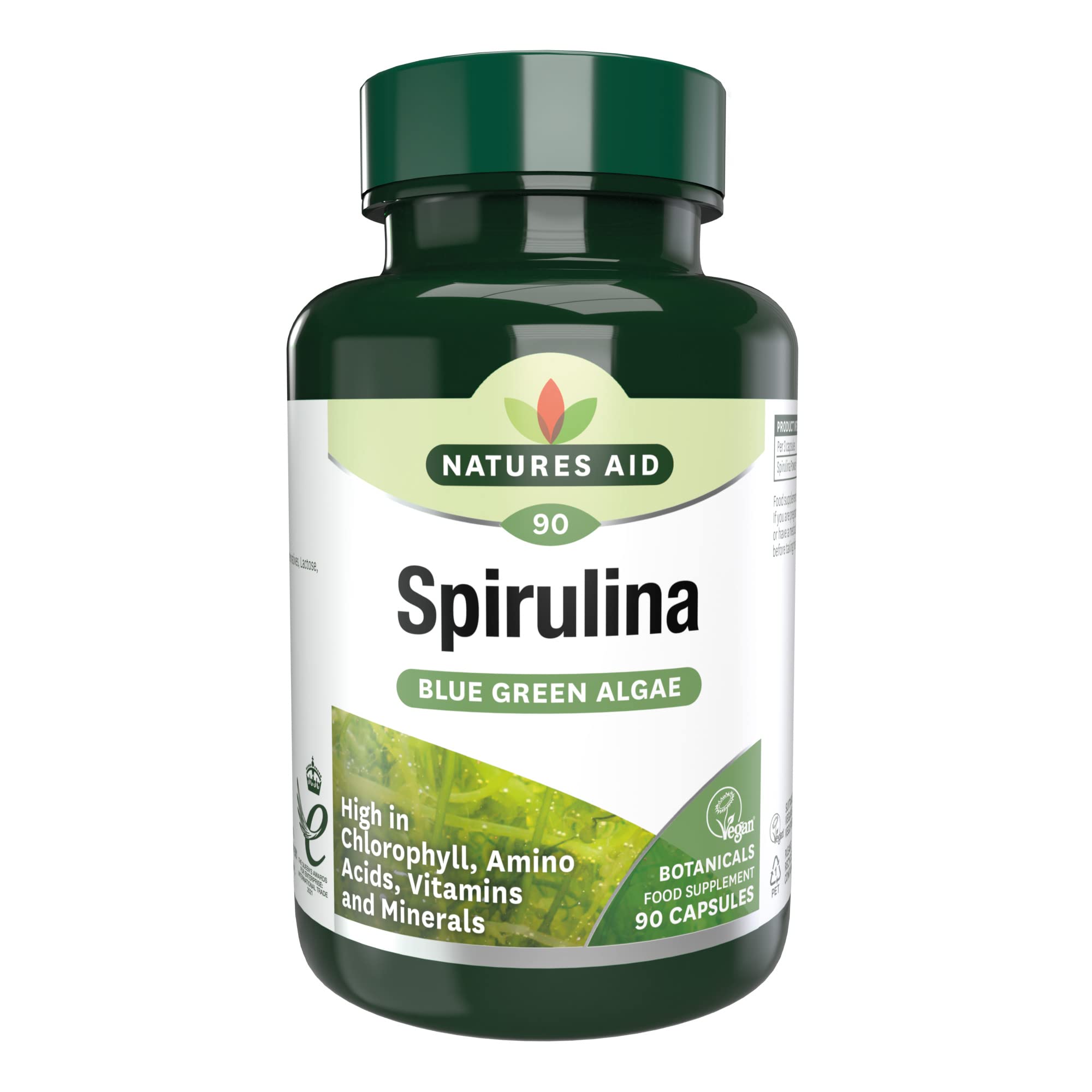 Natures Aid Spirulina 500mg Capsules - Natural Vegan Algae Supplement - Supports Energy, Vitality, Immune Health, Detox & Antioxidant - High Potency, Gluten-Free, Non-GMO - 90 Capsules