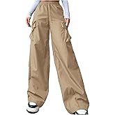 SOLY HUX Women's Cargo Pants Y2k Drawstring High Waisted Wide Leg Baggy Pants Casual Streetwear