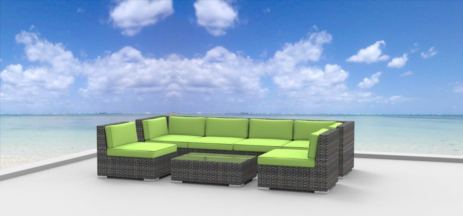 Urban OAHU 7pc Modern Outdoor Wicker Patio Furniture Modular Sofa Sectional Set
