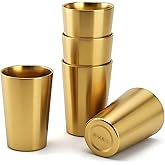 GJRIEFD 5 Pcs 12 oz Small Metal Cup, Double Wall Vacuum Stainless Steel Insulated Cup, Reusable Camping Cups Unbreakable Indoor Outdoor for Party, Home, Office, BBQ, Gold
