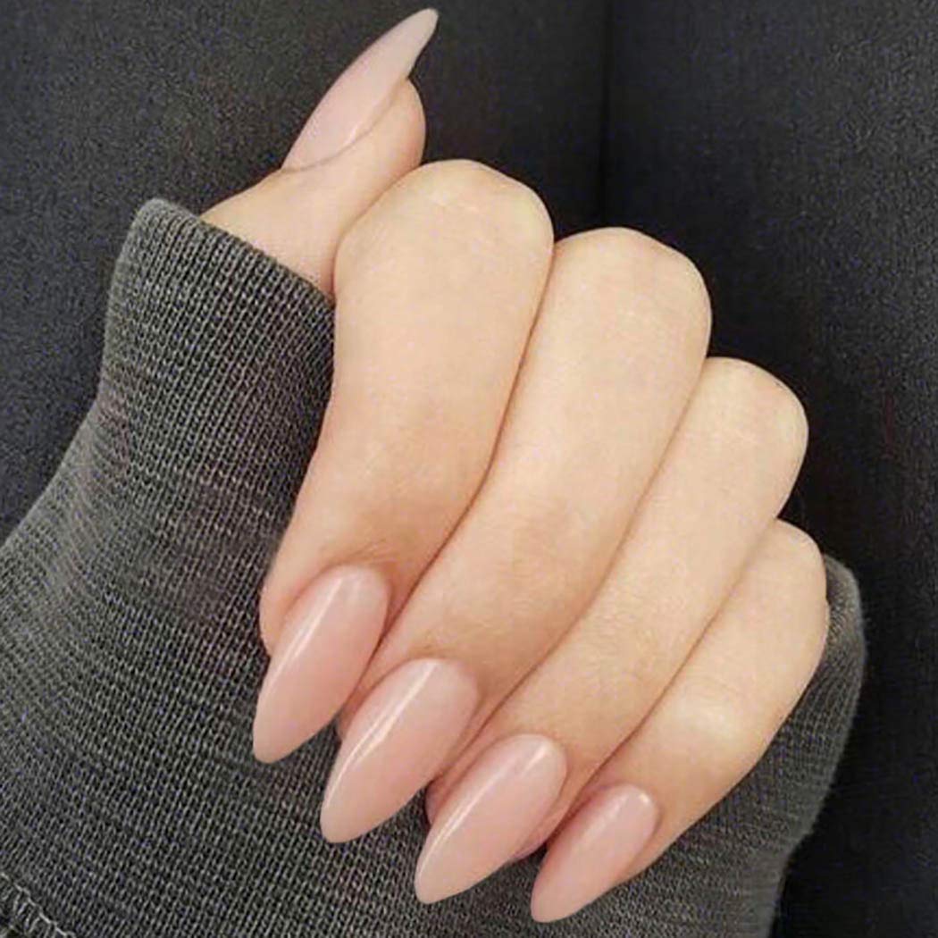 Drecode Simple Fake Nails Pink Glossy Full Cover Acrylic False Nail Tips Party Prom Clip Press on Nails for Women and Girls(24Pcs)