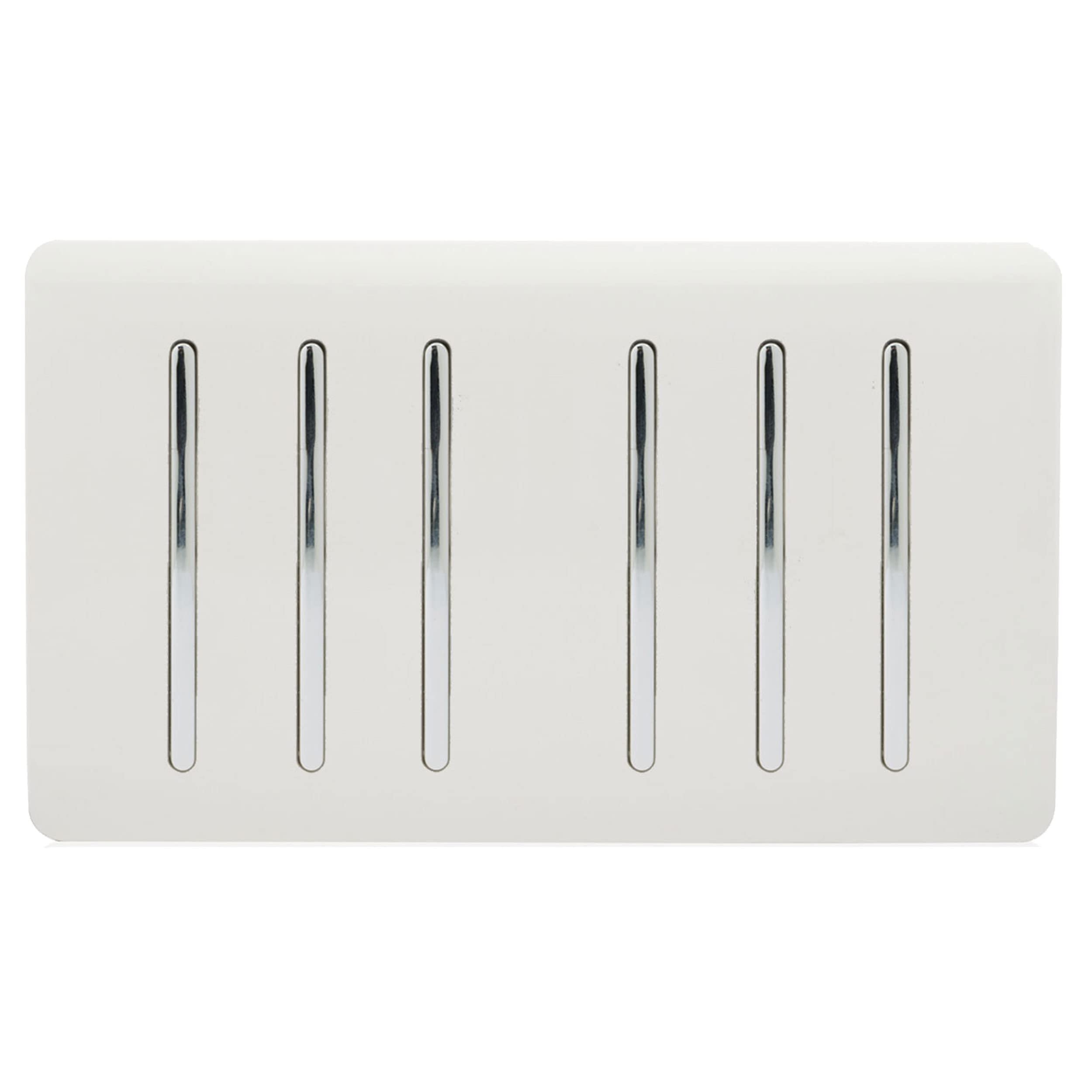 Trendi Artistic Modern Glossy 6 Gang 1 Way Rocker Double Plate Tactile Light Switch in White