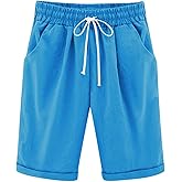 Girls Bermuda Shorts Knee Length Straight Leg Long Shorts Loose Casual Solid Drawstring Elastic Waist Short Pants