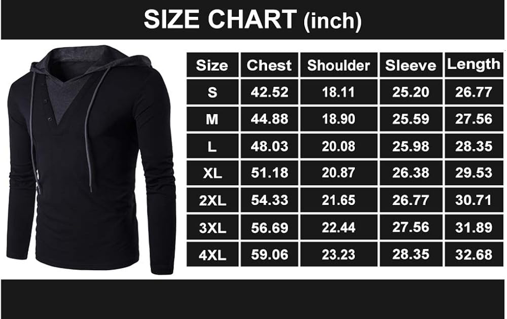 QPNGRP Mens Long Sleeve Hooded T-Shirt Slim Fit Pullover Hoodie Shirt: Clothing