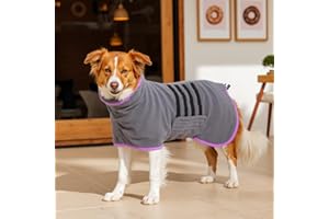 HezzLuv Microfibre Dog Bathrobe Dog Towel Wrap Super Absorbent Dog Drying Coat Bath Robe for Puppy, Medium & Large Dogs, Fast Drying, Adjustable, for Pet Dogs & Cats