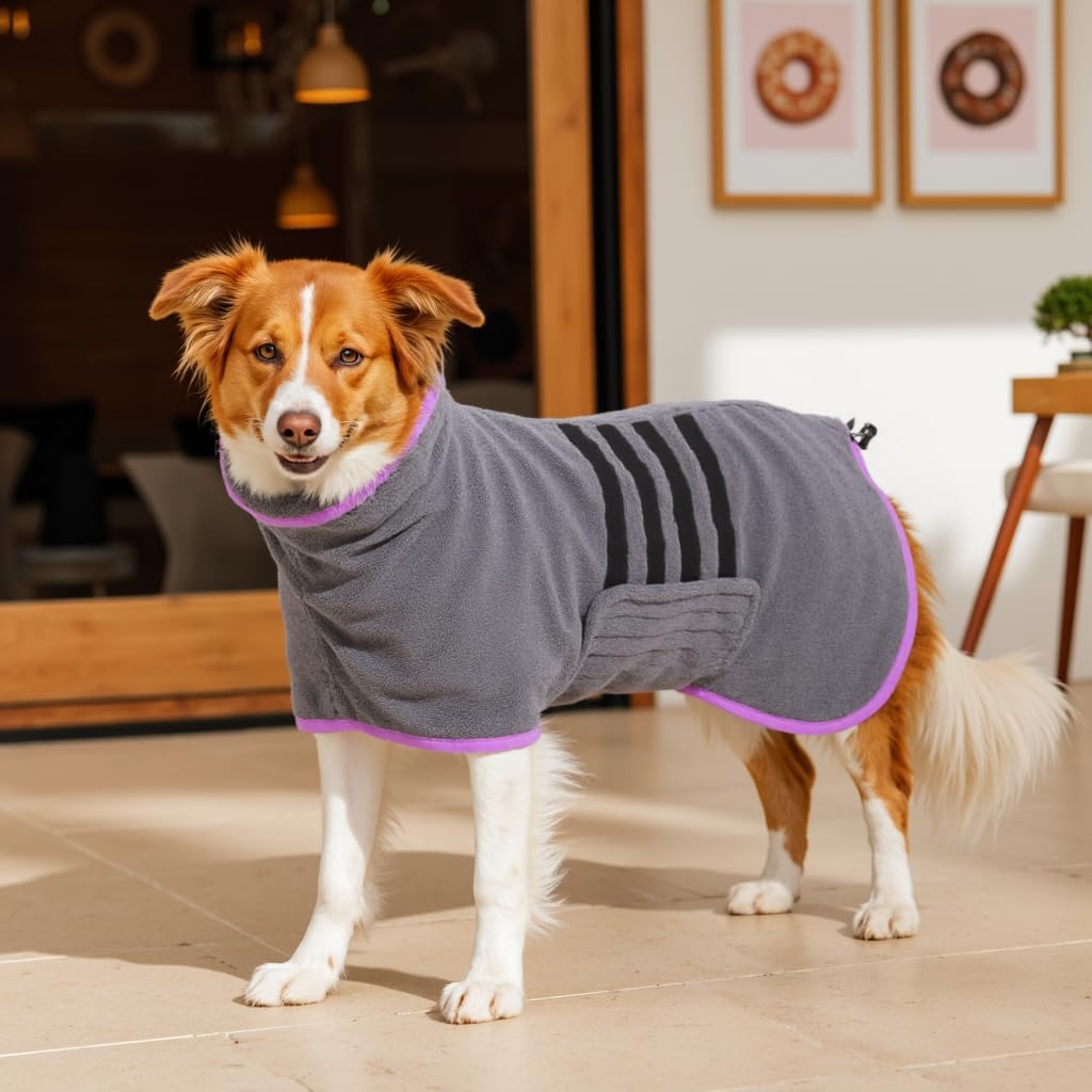 HezzLuv Microfiber Dog Drying Coat – Super Absorbent & Quick-Drying Dog Robe – Adjustable Fit for Medium to Large Dogs – Ideal for Bath, Swim & Wet Walks(Purple, XXL)