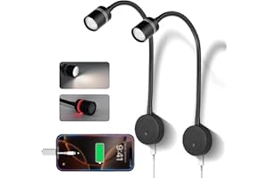 acegoo 12V LED Reading Light, RV Dimmable Reading Lamp with 20W USB-C Charger Red Nightlight & Steel Flexible Gooseneck Light