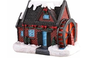 EUBUY Christmas Village House, LED Resin Snow Village House Light Up Christmas Decorations for Living Room Bedroom Office Christmas Decor
