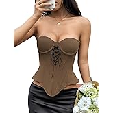 GIYKBX Women's Strapless Corset Top Going Out Vintage Vacation Style Lace-Up Sleeveless Zipper Bustier Sexy Crop Tube Tops