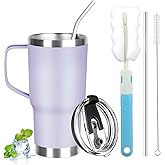 GUDEMAO 20 oz Tumbler with Handle, Stainless Steel Insulated Tumbler with Lid and Straw, Double Wall Vacuum Coffee Mug Tumbler, Insulated Coffee Thermal Cup for Cold and Hot (Light Purple)