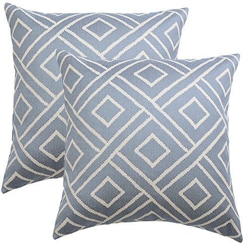 HOMFINER Decor Supersoft Cross Stripe Trellis Decorative Square Toss Throw Pillow Covers Pillowcase Cushion Cover for Chair Pattern Not Printed, 2 Packs, 18 inch, Light Blue