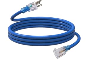 EP 10 Ft Outdoor Extension Cord, 12/3 SJTW Heavy Duty Waterproof Power Cable, 3 Prong Grounded Plug, Lighted End, for Lawn, G