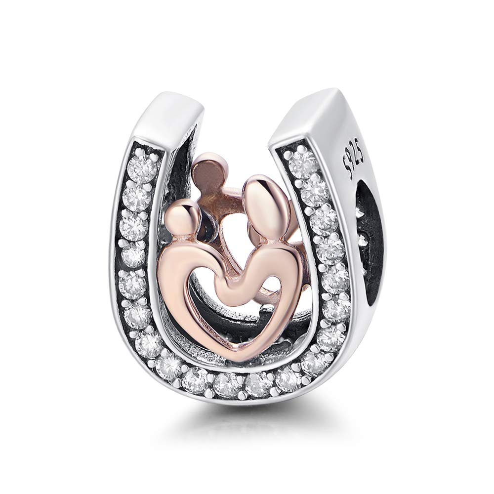 925 Sterling Silver Bead Charm Mother & Son Charms Rose Gold Beads Pave CZ For Pandora Diy Bracelets