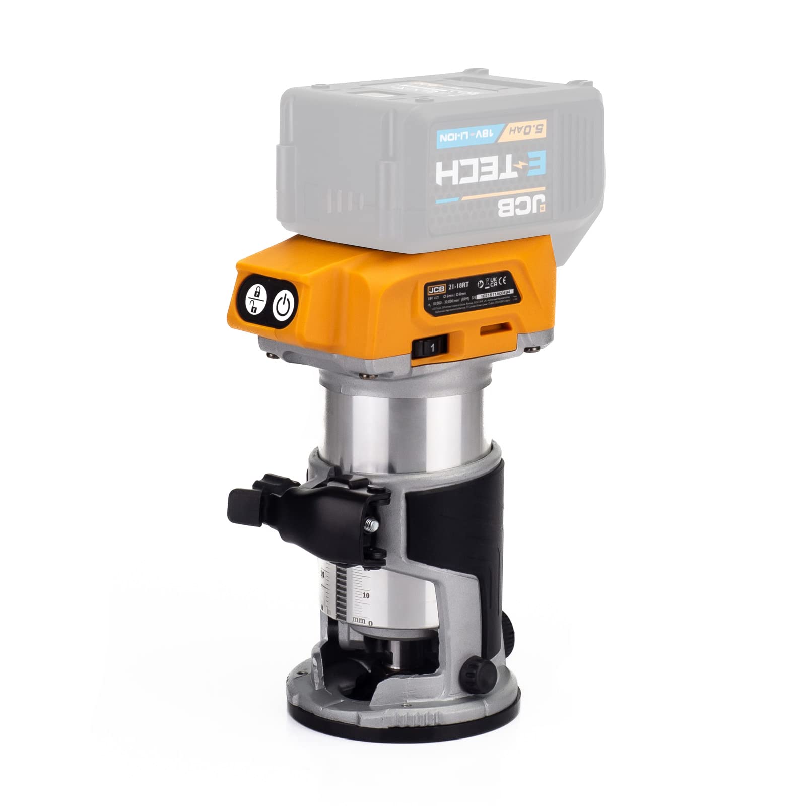 JCB 18V Brushless Trimmer Router, Bare Unit, Variable Speed & Led Light, Vacuum Adaptor Included, 3/8” and ¼” Collet, 3 Year Warranty — image 1
