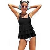 Girls Swimsuit Ruffled Padded Adjustable Strap Tankini High Waisted Swimwear Set Teens Girl 2Pcs Beach Bathing Suit