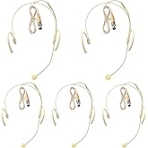 5 Pack Professional Headset/Headworn Microphone Omni-Directional Hanging Condenser Over-Ear TA4F Mini XLR Mic for Shure Hands-Free Microphone with Windscreen,Beige Low Profile Light-Weight