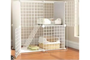 FDSDEFEN 2 Tier Metal Cat Cage Indoor Cat Enclosures DIY Cat Playpen Metal Kennel for Small and Medium Cats Kittens Kitty