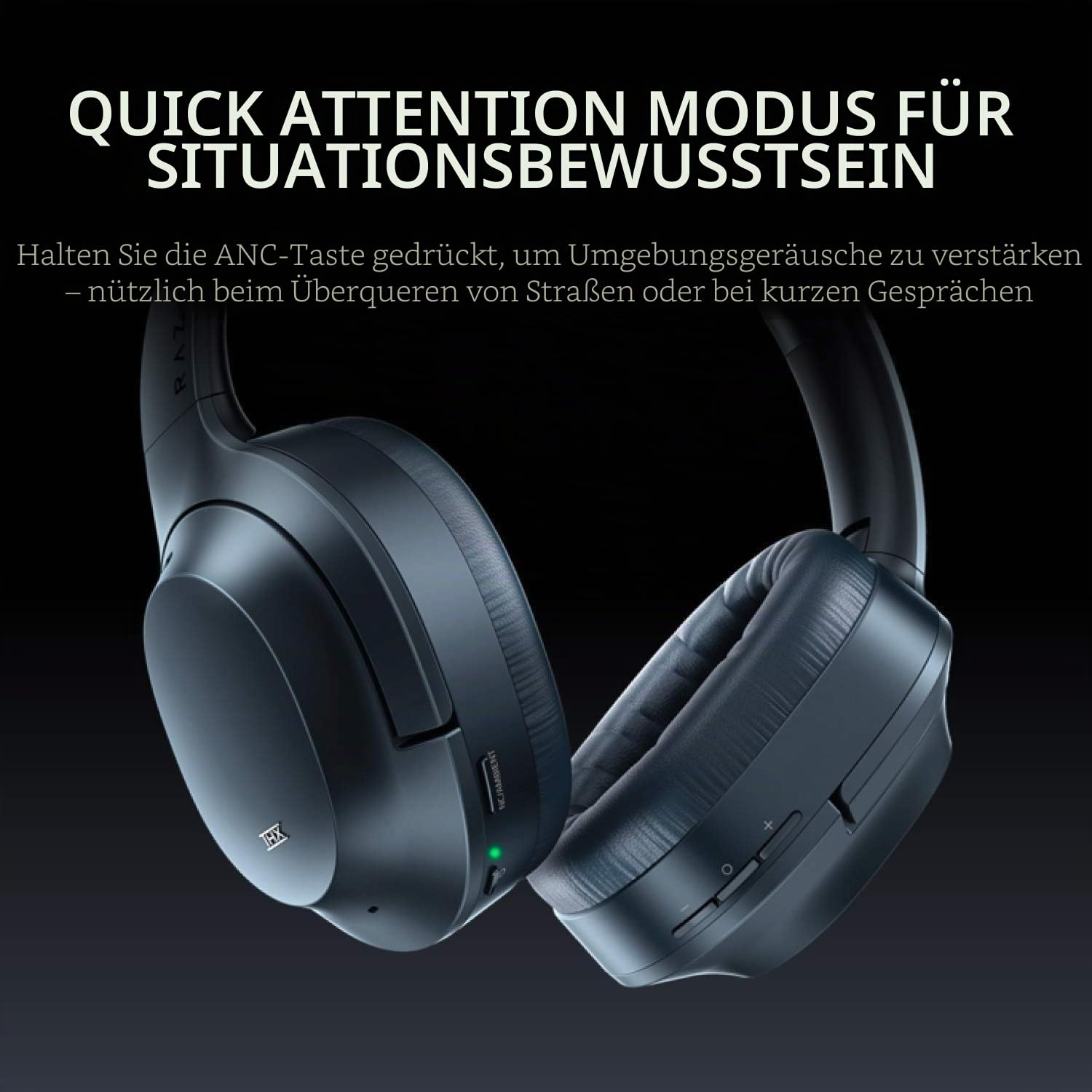 Razer Opus - Kabelloser Kopfhörer mit THX-Zertifikat und aktiver Rauschunterdrückung ANC (Wireless Headset, Bluetooth, bis 40 Stunden Akku, Mikrofon, Umgebungsmodus) Schwarz 3