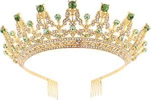 Crystal Tiara, Gold-Green White Diamonds Tiaras for Women, Princess Crown, Crystal Bridal Tiara Crown for Women Girls Bridal 