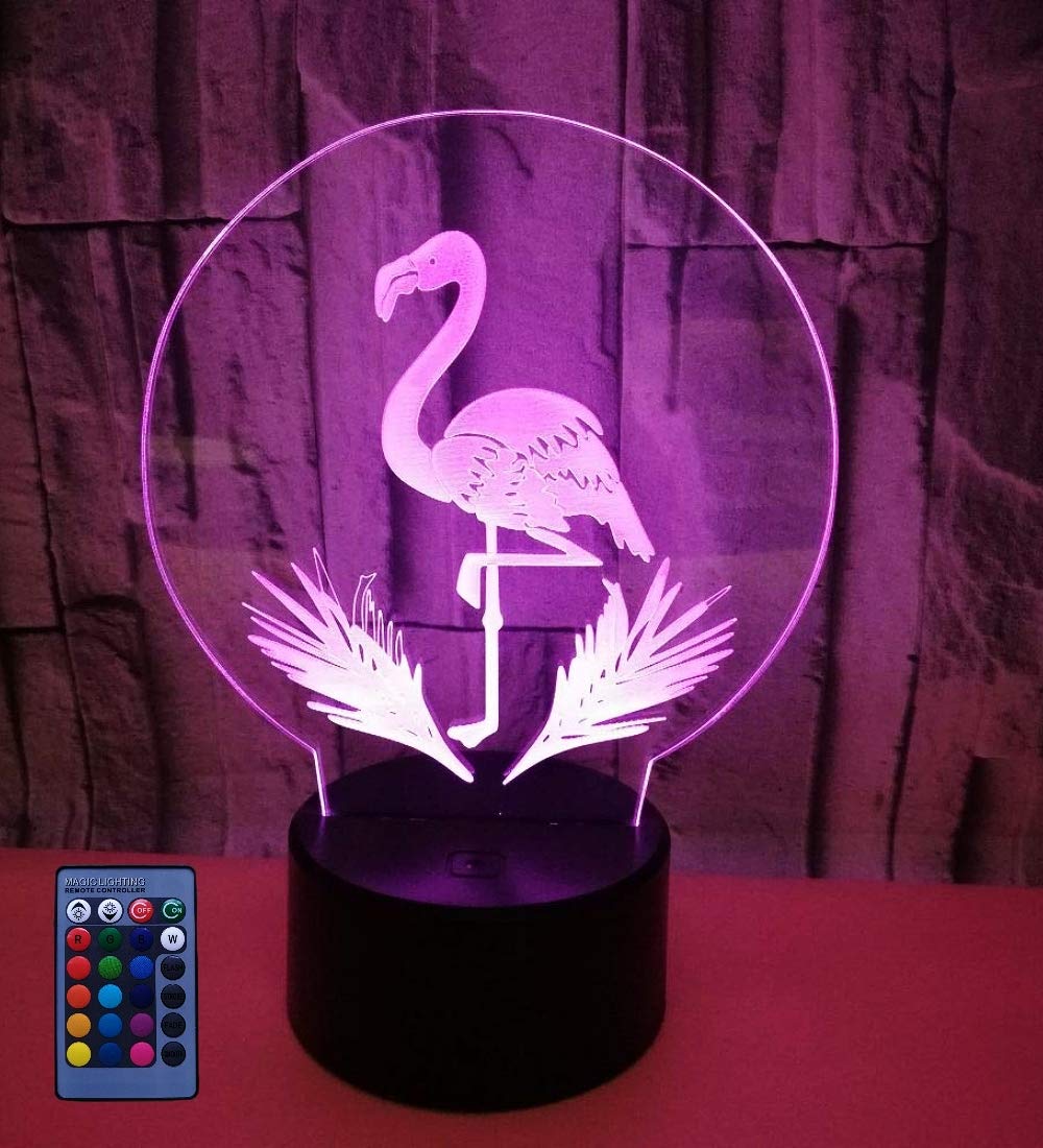 HPBN8 Ltd Creative 3D Flamingo Night Light USB Powered Remote Control Decor Table Desk Optical Illusion Lamps 7/16 Color Changing Lights LED Table Lamp Xmas Home Love Brithday Room Decoration