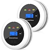 UxmCruxial Smoke Detector Carbon Monoxide Detector Combo, 2 in 1 Smoke and Carbon Monoxide Alarm with Display 85dB Alarm Replaceable Battery Fire Alarm CO Detector for Kitchen,2 Pcak