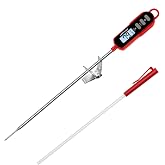 LONICERA Digital Candy Thermometer with Pot Clip, 11-Inch Probe, Red | 2&ndash;3 second instant read, IPX6 waterproof, backlit display, extra-long probe, for candy making, deep frying, oil and meat