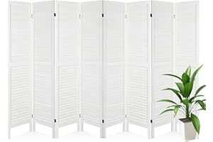 ECOMEX 8 Panel Wood Room Divider, Folding Room Divider Privacy Screen 5.6Ft Tall, Freestanding Louvered Divider Screen for Home Office Restaurant Bedroom(Warm White)