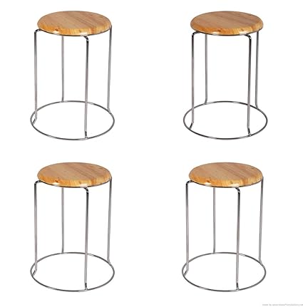 Lakdi Wood Base Metal Bar Stool Doctor Stool Chair Ideally Use for Office Home Set of 4