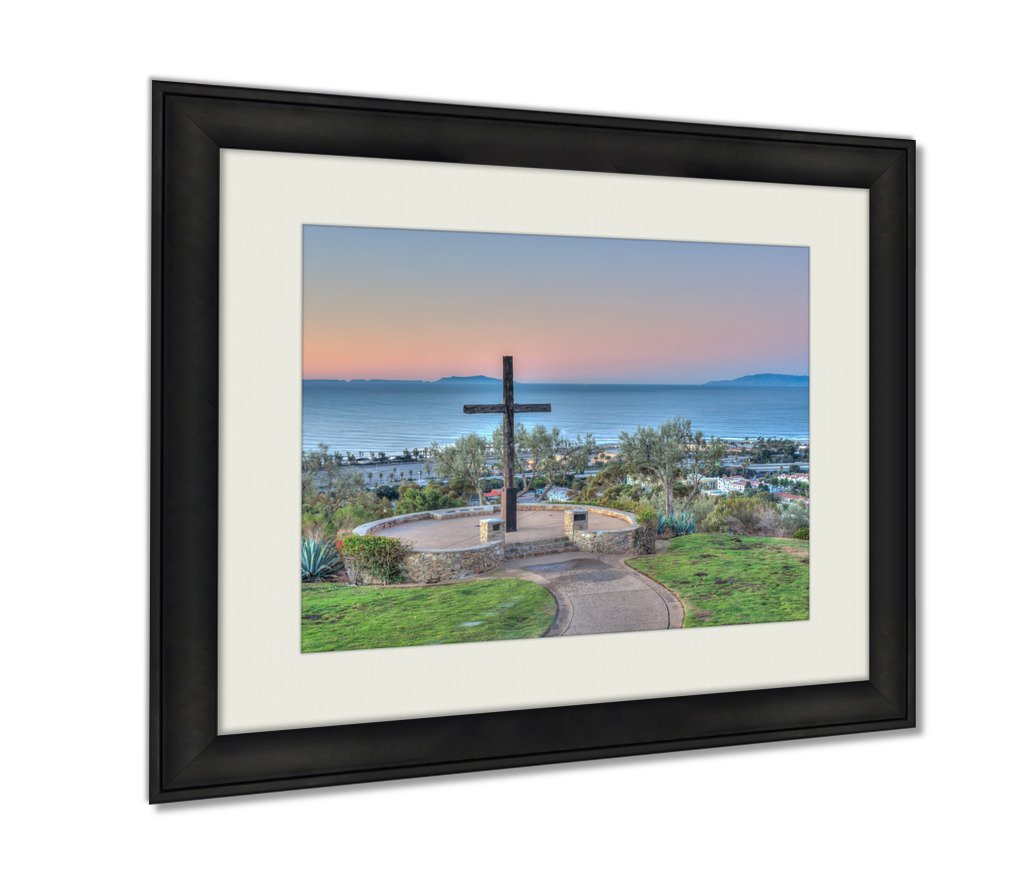 Ashley Framed Prints, Christian Monument Against Ocean Backdrop Wall