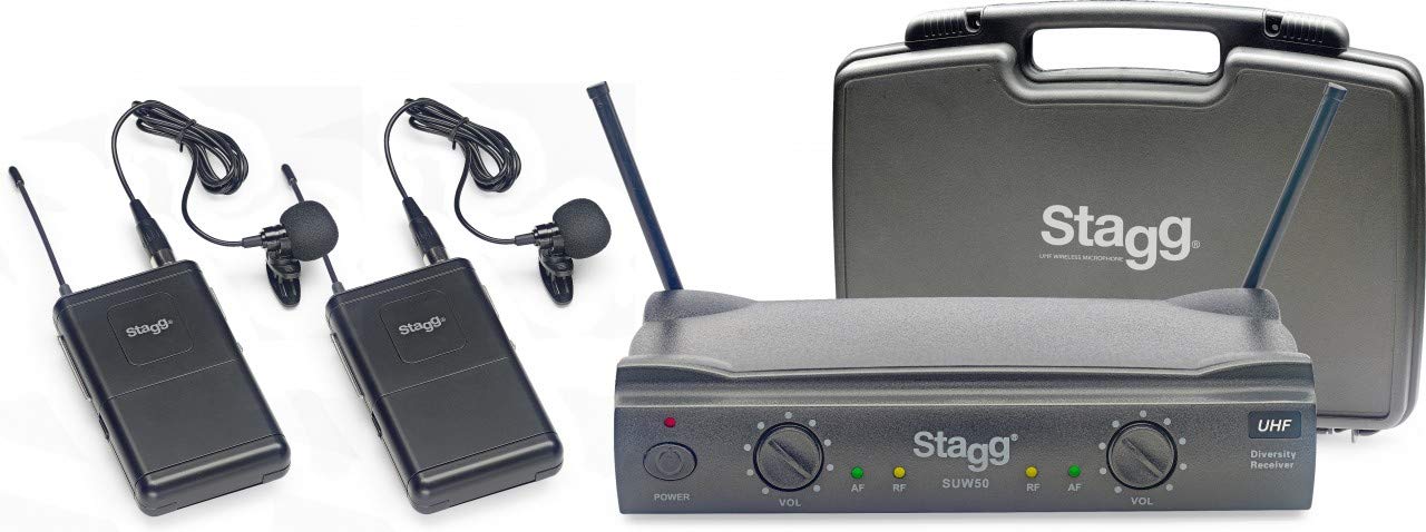 Stagg Uhf 2 Channel Wireless Condenser Lavalier Microphone System - Uk