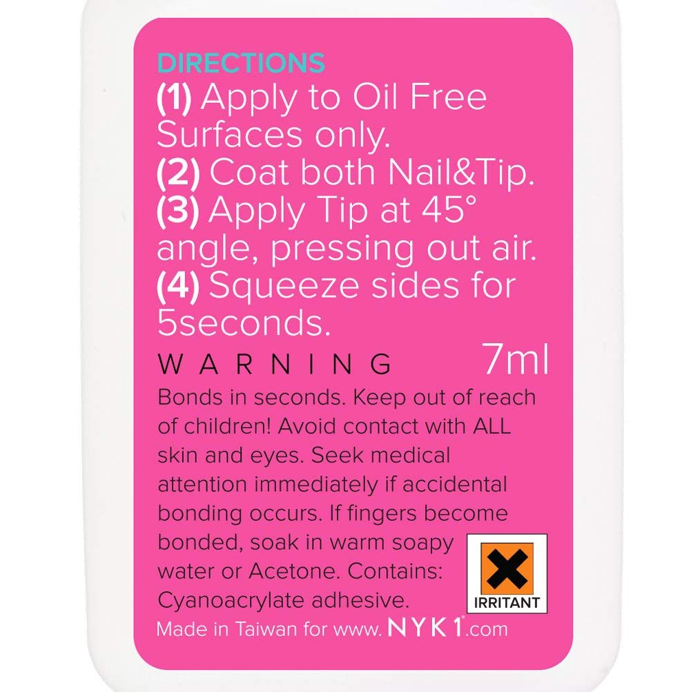 Super Strong Nail Glue for Acrylic Nails and Press on Nails - NYK1 Nail Bond Acrylic Nail Glue Adhesive, Perfect for False Acrylic Nail Art, Glitter, Diamantes, Gems, White Clear Tip Applications: Industrial & Scientific