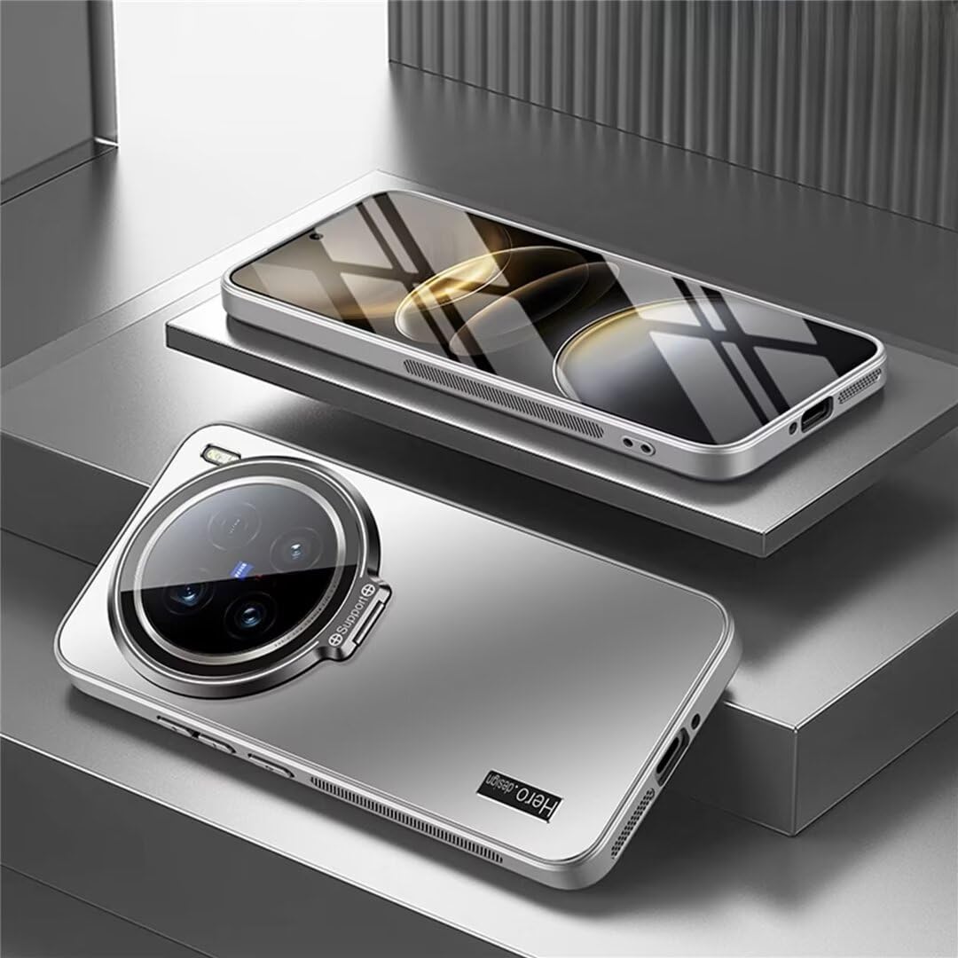 TIANYUE Case for vivo X100 Ultra, Slim Shell Film Integrated Phone Case with stand, PC Hard Cover for vivo X100 Ultra-Silver