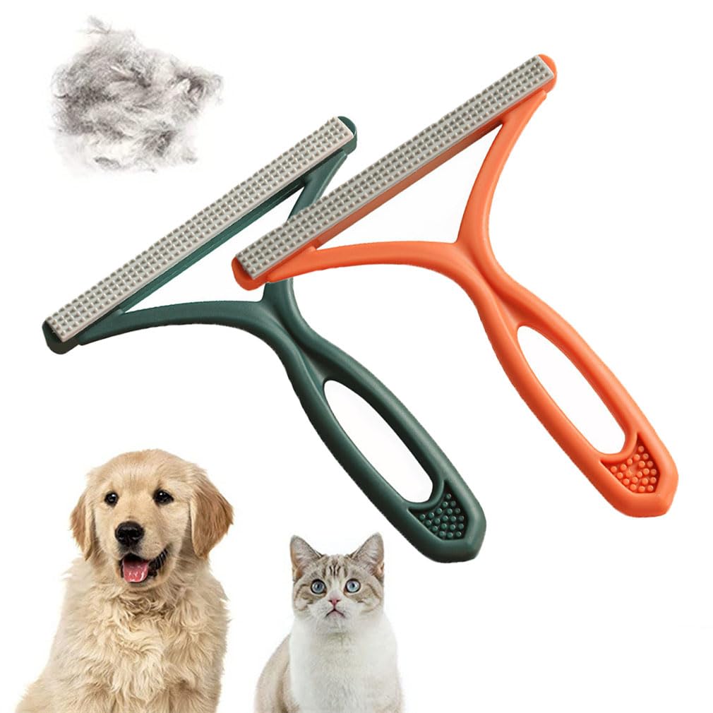 Pet Hair Remover for Carpet Reusable Pet Hair Remover Brush Portable Brush for Sofa Car Furniture Stairs Pet Bed Portable Carpet Brush, Easy to Clean Cat Dog Hair Fur (Green+Orange)