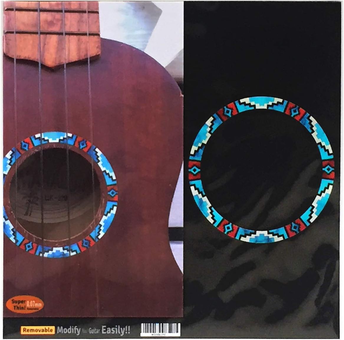 Inlaystickers Sticker for Soprano Ukuleles - Soundhole Rosette/Purfling - Native American Pattern - Turquoise